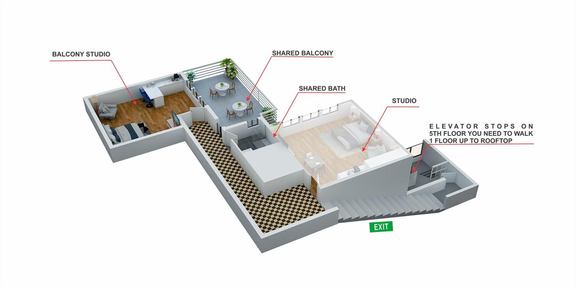 Center Rooftop Balcony-studio At Town Hall
